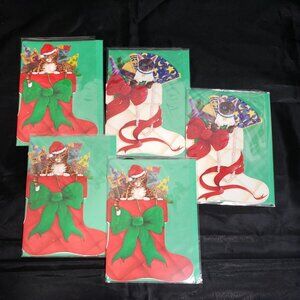 COURTIER Vintage Stationary Christmas Cards Stocking Cat Shape Y2K CELESTIAL